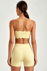 Women's Scalloped Strapless Bra And Shorts Workout Yoga Set