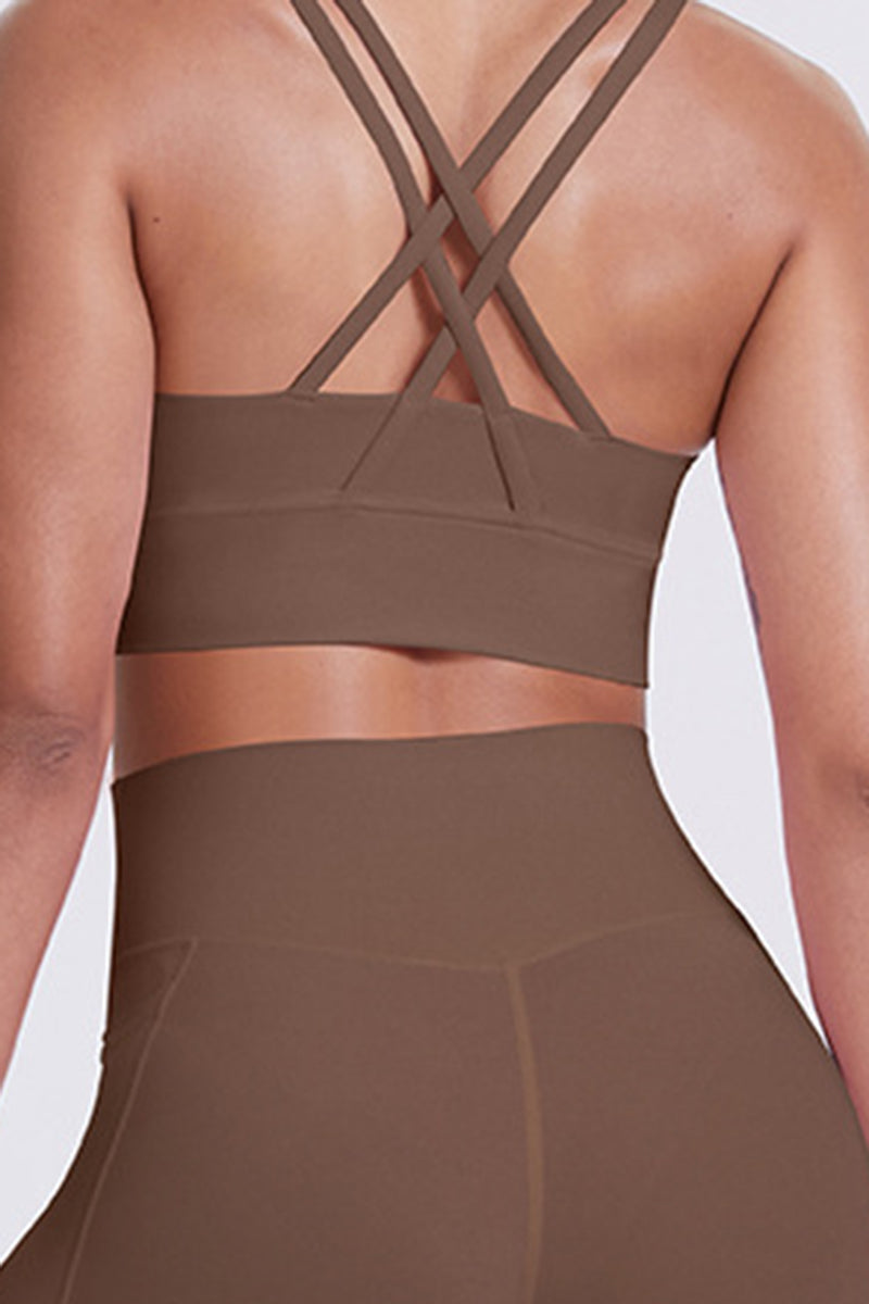 Women Cross-Back Yoga Set: High-Waisted Sculpting Leggings with Pocket + Cloud-Touch Sports Bra
