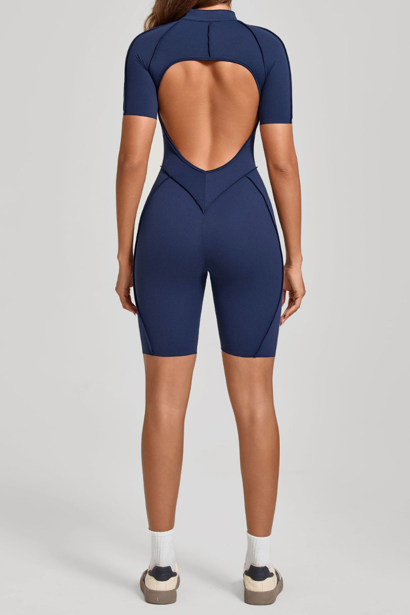 Women's Half-Zip Contour Seam Open Back Jumpsuits