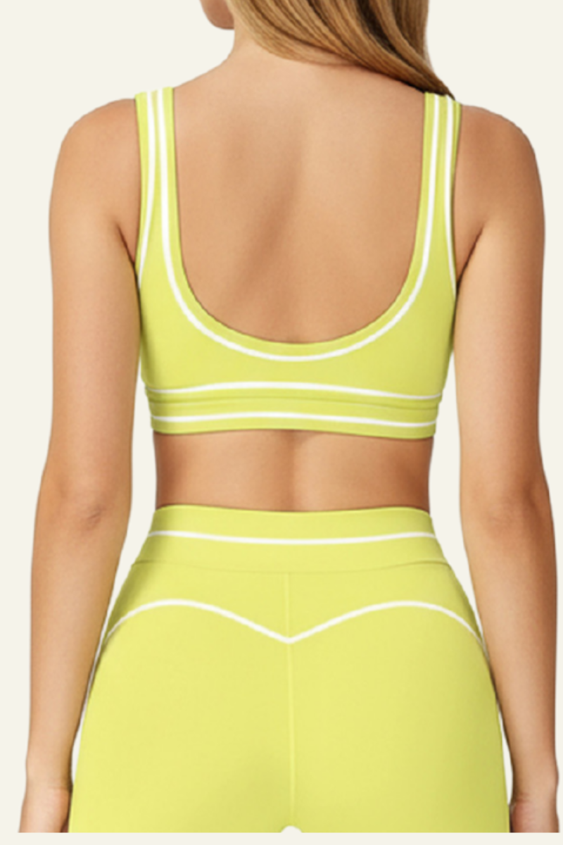 Women's  Color-blocked backless form-fitting sports bra.