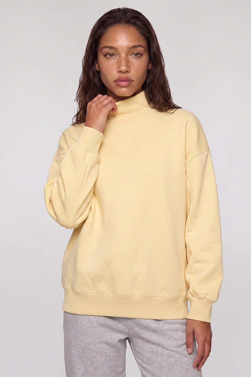Women's Fall Solid Fleece Loose Mock Neck Sweatshirt
