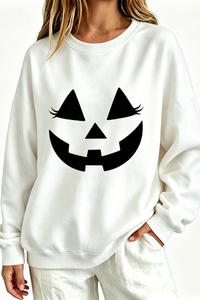 Women's Fall Halloween Pumpkin Face Print Relaxed Sweatshirt