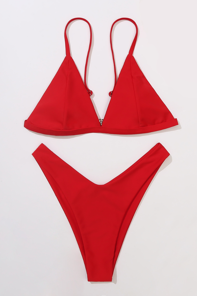 Women's Solid Triangular Cup Backless Sexy Bikini
