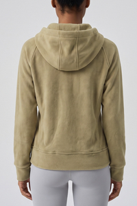 Women's Winter Fleece Zip Up Finger Cuffs Hooded Jacket