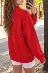 Women's Fall Drop Shoulder Loose Fleece Mock Neck Sweatshirt