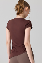 Women's Summer Side Ruched Asymmetrical Hem Sports T-Shirt