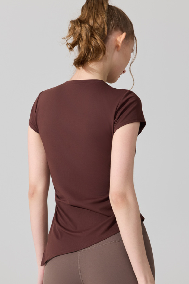 Women's Summer Side Ruched Asymmetrical Hem Sports T-Shirt