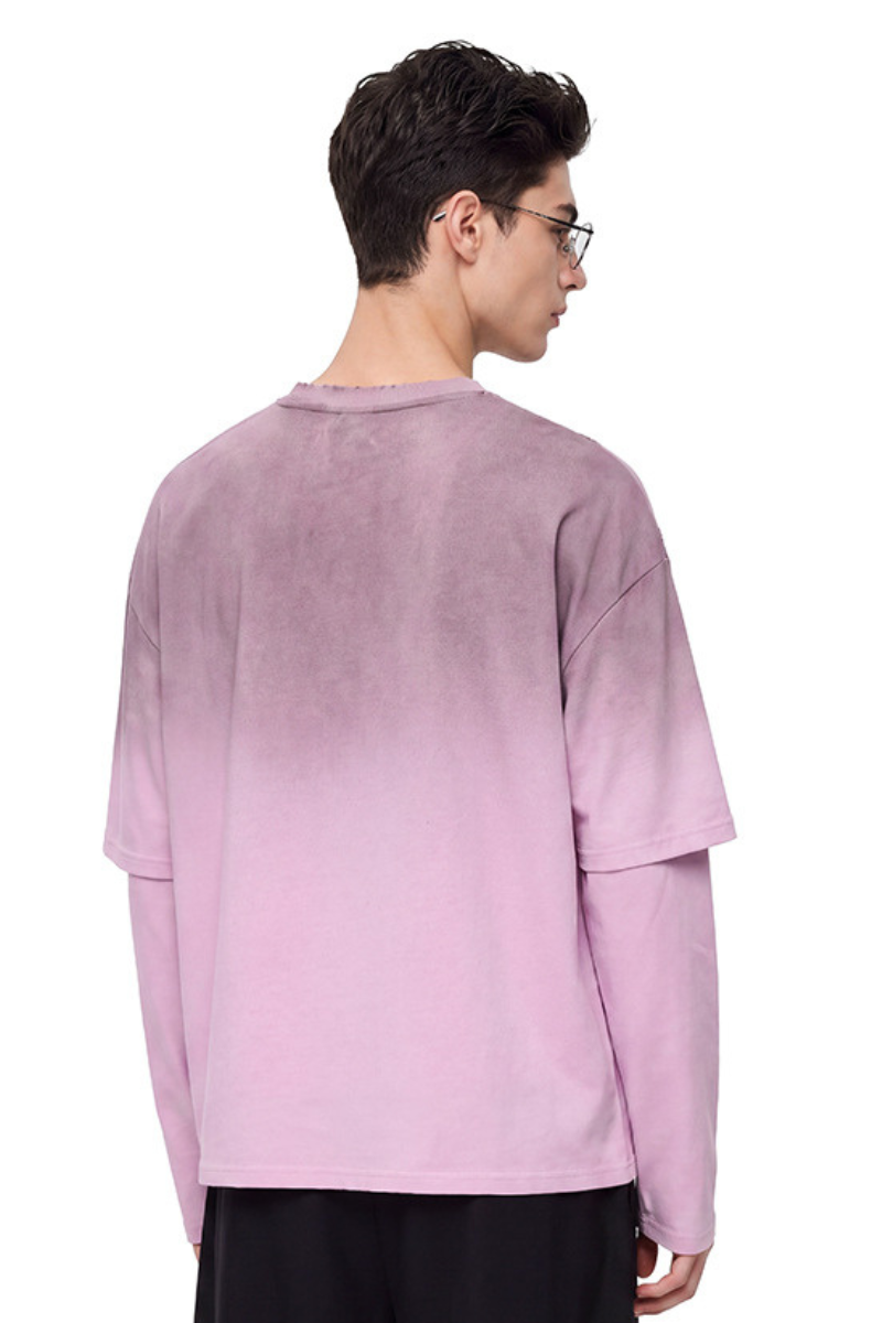 Men's 100% cotton Vintage Wash Gradient Relaxed Pullover
