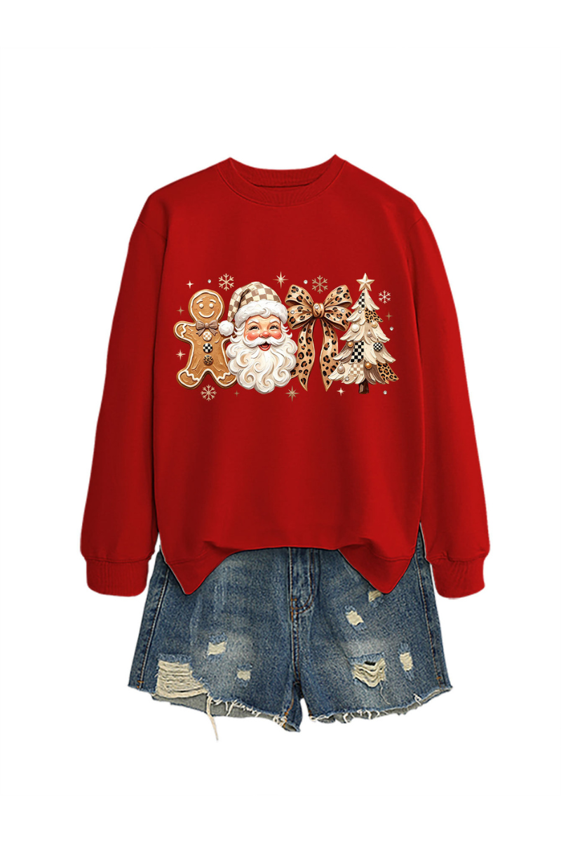 Women's Fall Christmas Santa Bow Printed Multicolor Pullover