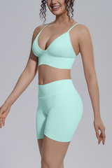 Women's Seamless Triangle Cup Bra And Yoga Shorts Set