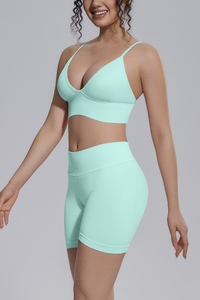 Women's Seamless Triangle Cup Bra And Yoga Shorts Set