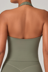 Women's Athletic V-neck Pleated Halterneck Tank Top