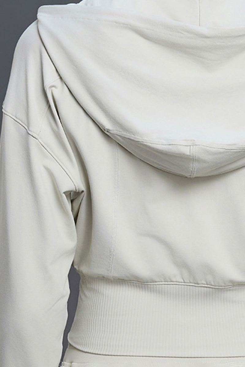 Women Hooded Short Waist-Tie Open-Front Yoga Sportswear Jacket