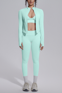 Women's Seamless Yoga Bra & Jacket & Leggings  3-Piece Set