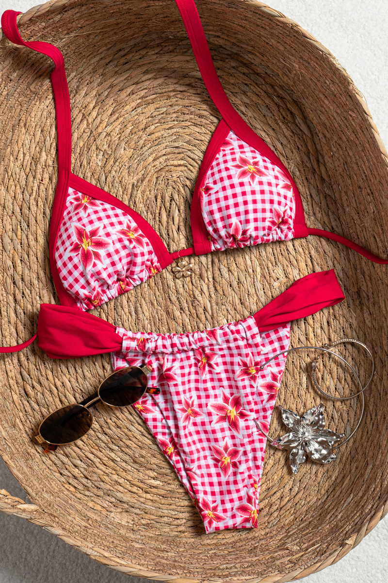 Women's Lily Print Halter Triangle Low Waist Bikini Set