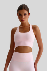 Women Cross Back Naked Feel Sports Bra: Removable Padded Yoga Top + Crisscross Back Design