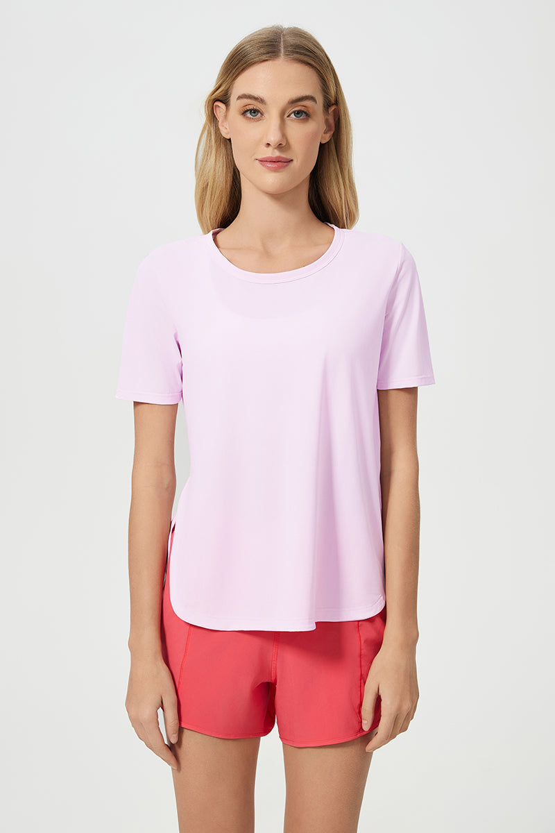 Women Short Sleeve Side Split Quick Dry Loose Breathable Running Fitness Sports Yoga Top