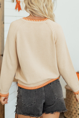 Women's Fall Halloween Pumpkin Floral Applique Knit Sweater