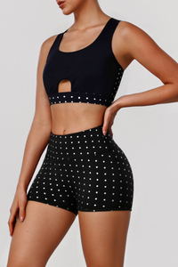 Women's Sets:Polka Dot Print Mesh Back Bra & Pleated Shorts