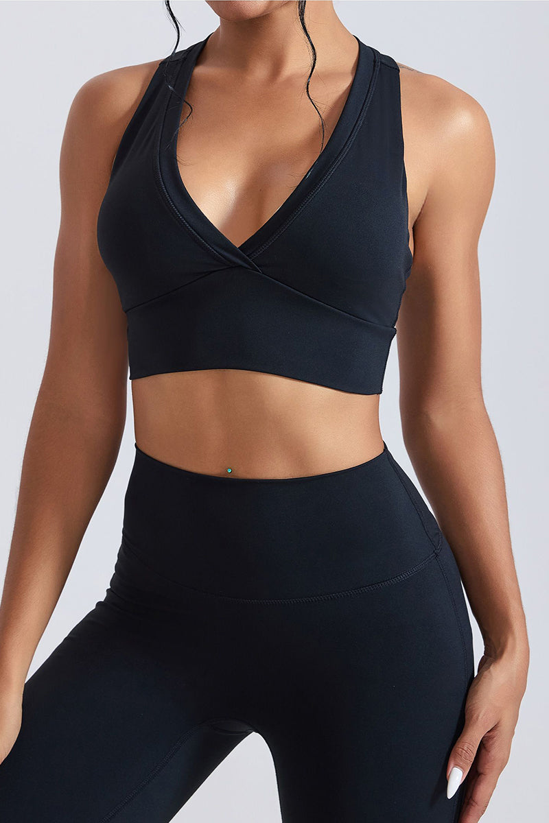 Women V-Neck Cross Back Quick-Dry Yoga Sports Bra