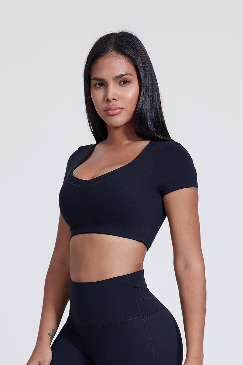 Women'S Crewneck Yoga Sports Bra Tight T-Shirt