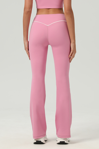 Women's V‑Waist Color Contrast Piping Flared Yoga Pants