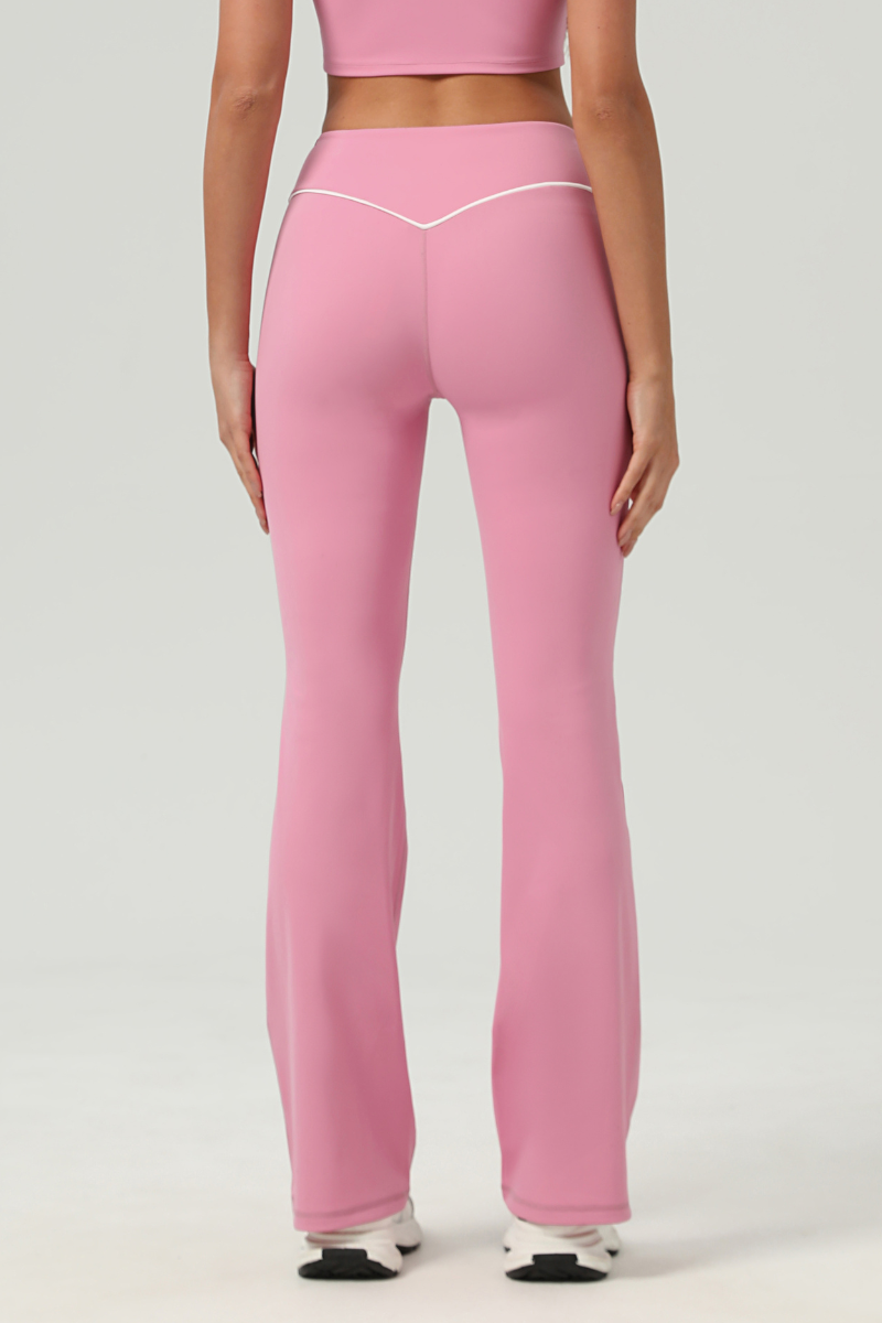 Women's V‑Waist Color Contrast Piping Flared Yoga Pants