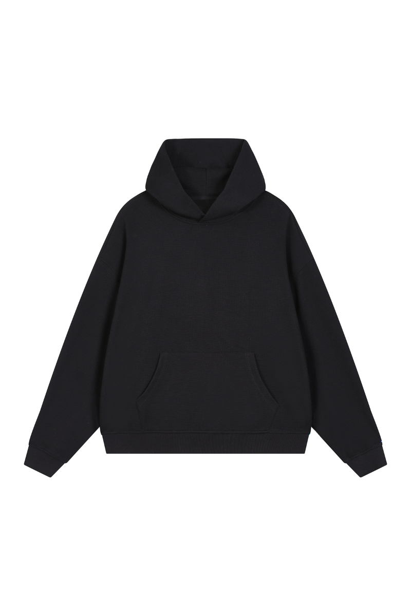 Unisex Fall Boxy Fit Waffle Texture Pullover Relaxed Hoodie