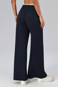 Women's Polka Dot Contrast Waistband Wide Leg Workout Pants