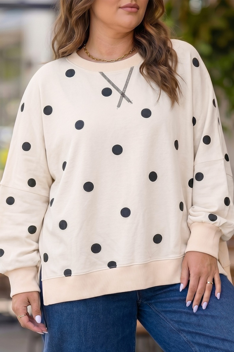 Plus Size Women's Fall Polka Dot Loose Fit Pullover
