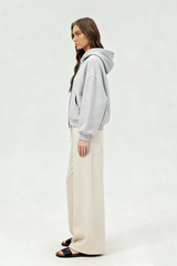 Unisex Boxy Cropped Zip-Up Fleece Hoodie