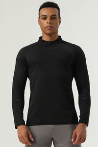 Men's Half Zip Stand Neck Thumb Band Fitness Training Long Sleeve T-Shirt