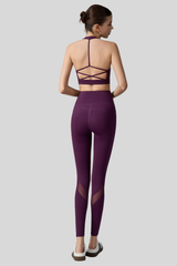 Women's Sets:Cross-Back Halterneck Bra & Mesh-Panel Leggings