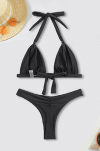 Women's Solid Triangle Cup Halterneck Backless Bikini