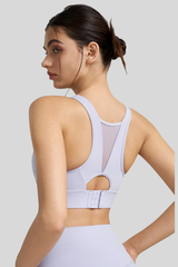 Women's U-Neck Wide Strap Mesh Panel Breathable Sports Bra