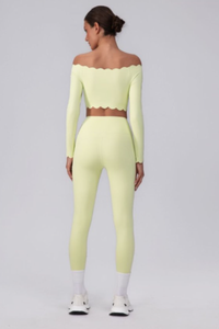 Women's Scalloped Off-Shoulder Long Sleeve Top& Leggings Set