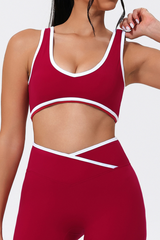 Women's Color-Block Sports Bra & Cross-Waist Sport Leggings Set