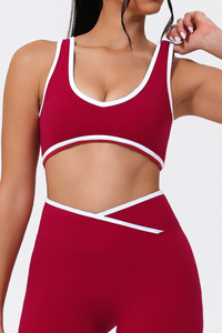 Women's Color-Block Sports Bra & Cross-Waist Sport Leggings Set