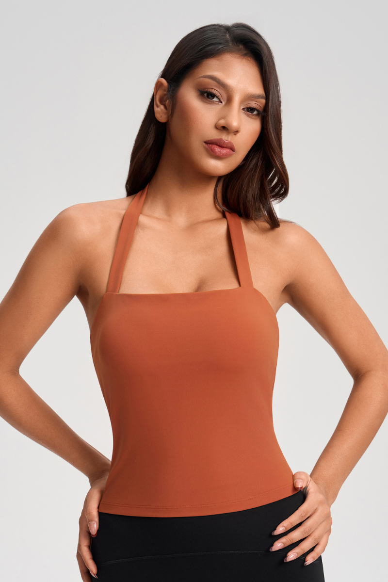 Women's Wide Strap Halter Open-Back Sports Tank Top