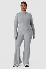Plus Size Women's Two-Piece Set:Stand Collar Jacket Yoga Flare Pants