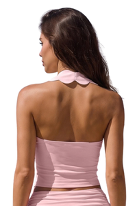 Women's Contrast Scalloped Halter Neck Backless Sports Top