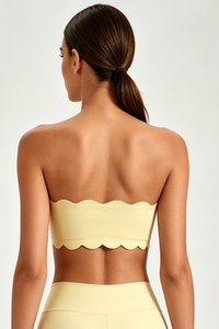 Women's Scalloped Edge Strapless Bandeau Sports Yoga Bra
