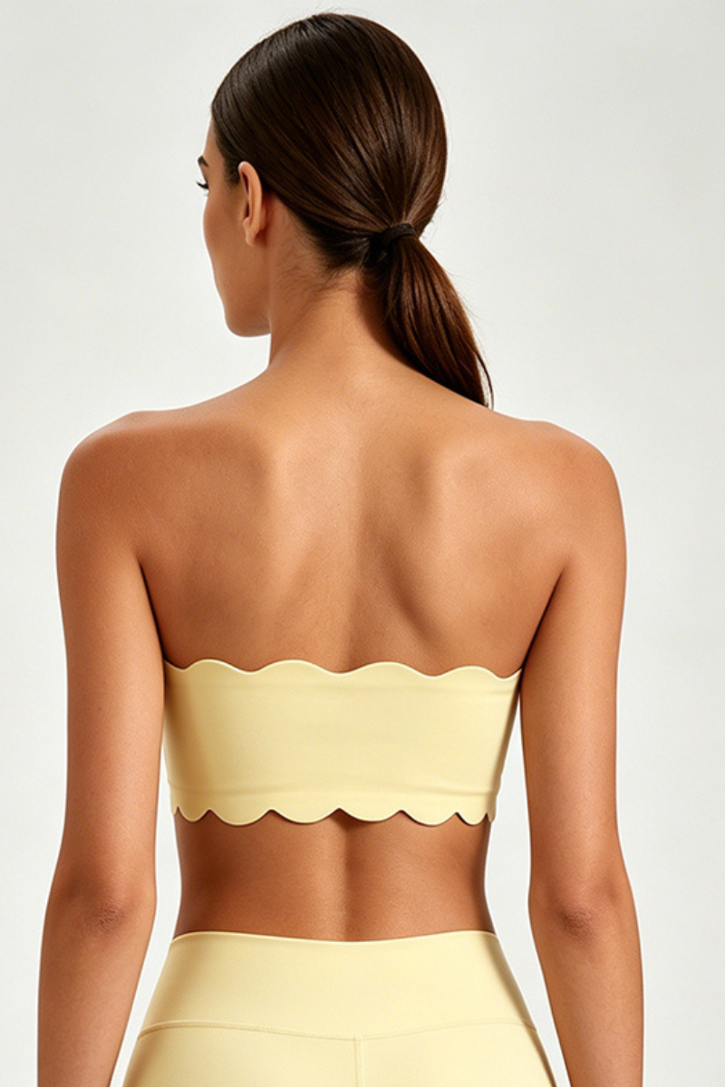 Women's Scalloped Edge Strapless Bandeau Sports Yoga Bra