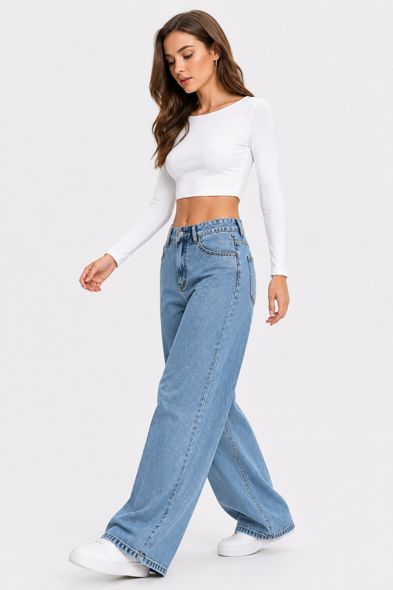 Women's High Waist Straight Jeans with Elastic Back Waist