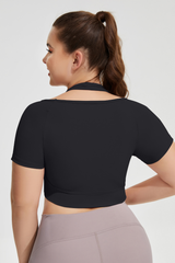 Plus Size Women's Removable Pad Athletic Yoga Short Sleeve Top