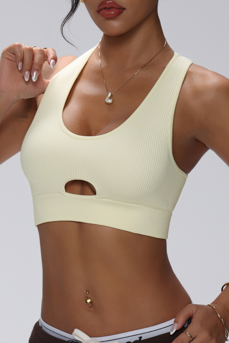 Women U-neck Cutout Widestrap Solid Sport Bra