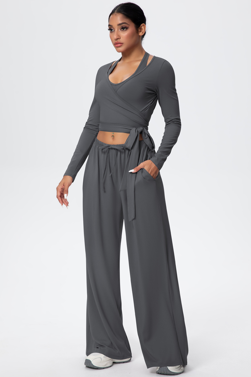 Women’s 3-Piece Set:Halterneck Top & Long Sleeves Top & Pants