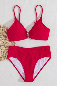 Women's Sexy Metal Buckle Triangle Cup Solid Bikini