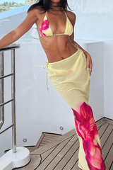 Women's Floral Triangle Cup Halter 3 Piece Bikini Set