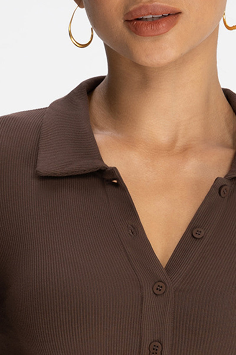 Women Modal Henley Collar Button Down Slim Fit Long Sleeve Yoga Top